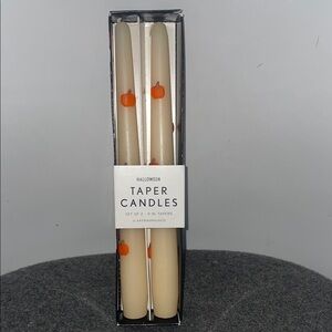 Anthropologie Cream Taper Candles with Orange Pumpkins